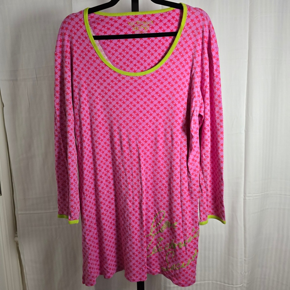 Victoria's Secret Women's M PINK Red Stars Sleep Shirt Long Sleeve Lounge‎ Comfy
